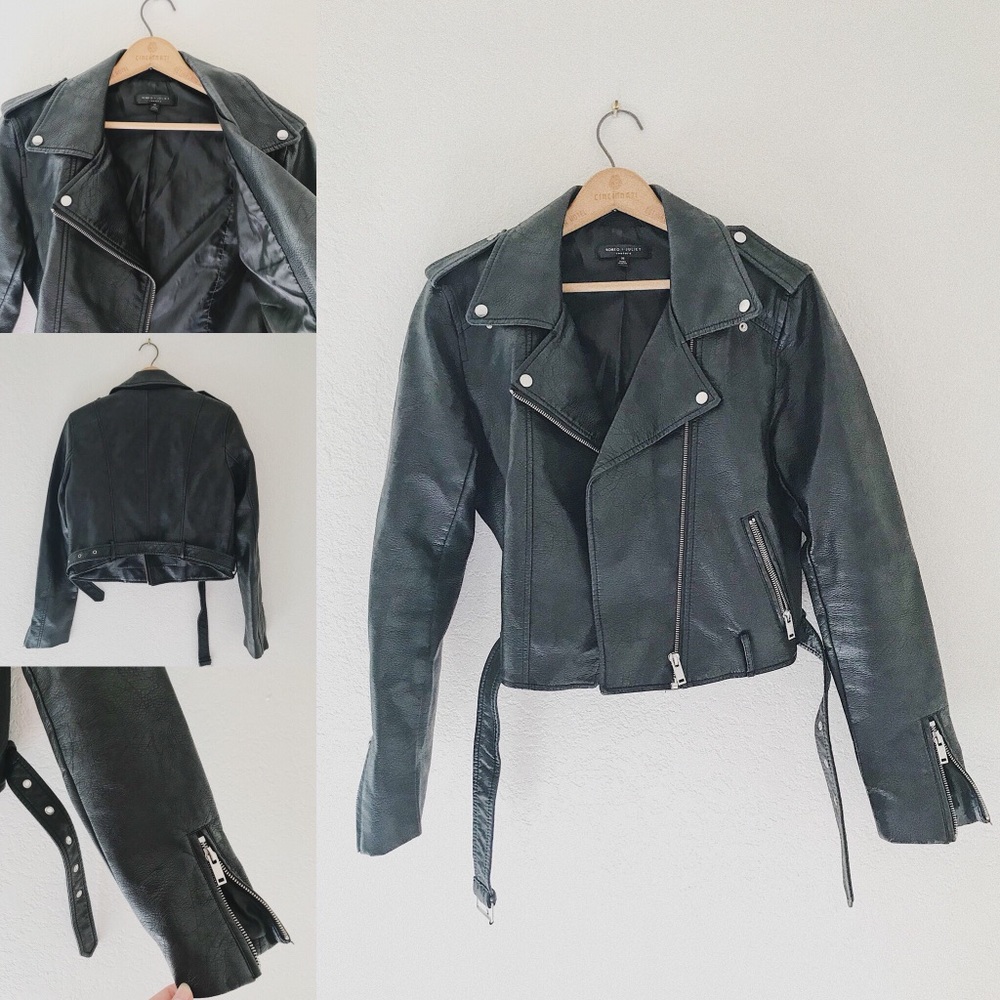 Vegan leather cropped biker jacket (Like New)